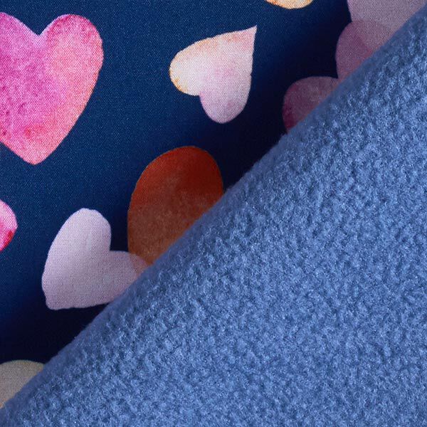 Softshell Aquarell Herzen Digitaldruck – marineblau/jeansblau | Reststück 130cm