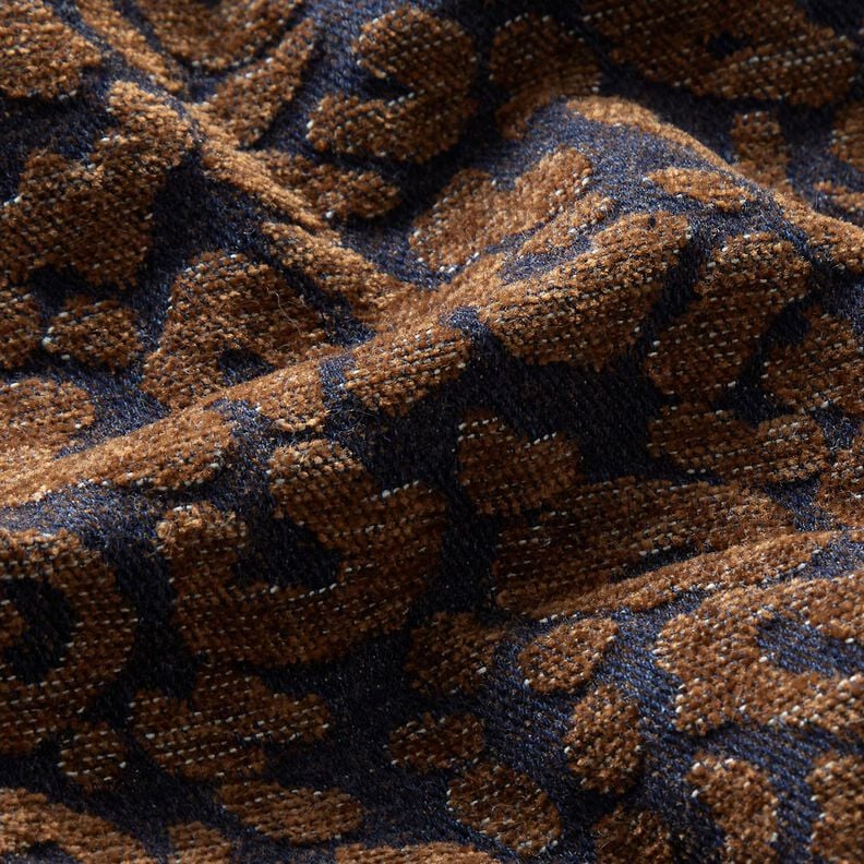 Hosenstoff Denim-Optik Leoprint – mittelbraun/nachtblau,  image number 2