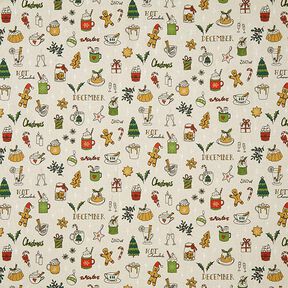 Dekostoff Halbpanama winterliche Skizzen – natur/pinie, 