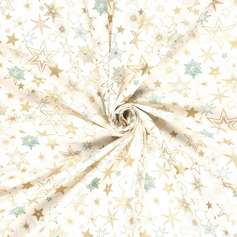 Baumwollstoff Popeline große Sterne – wollweiss/gold, image number 3