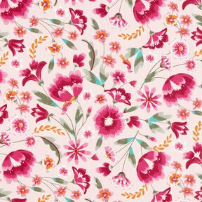 Dekostoff Baumwollköper frühlingshafte Blumen – rosé/himbeere, 