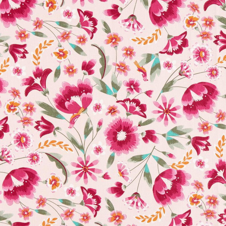 Dekostoff Baumwollköper frühlingshafte Blumen – rosé/himbeere,  image number 1
