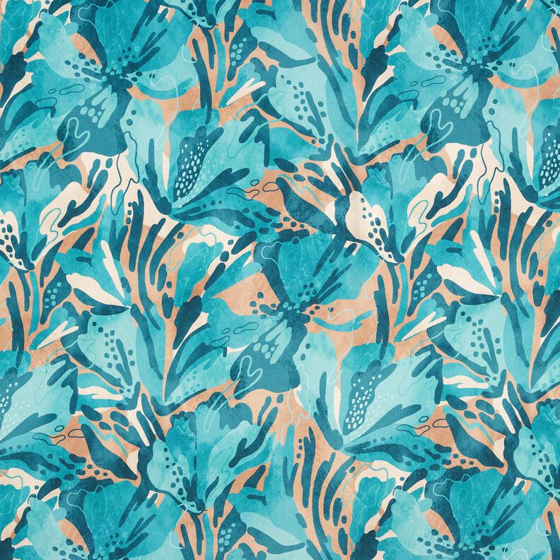 Kreppsatin Meeresblumen – türkis/zimt,  image number 1