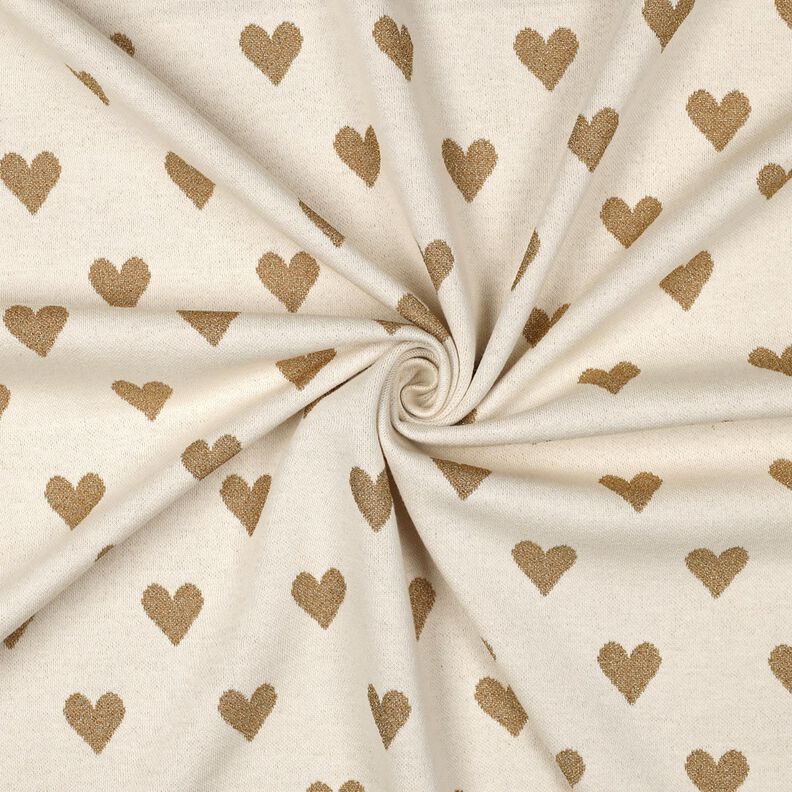 Jacquard Jersey Glitzer-Herzen | Poppy Fabrics – natur/gold metallic, image number 3