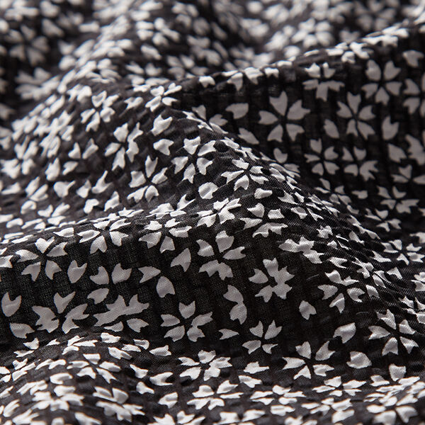 Seersucker Millefleurs – schwarz/weiss | Reststück 50cm