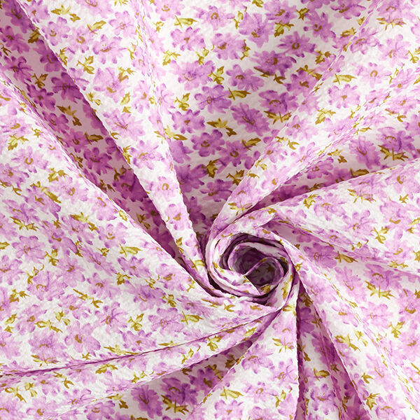 Seersucker Blümchen – weiss/lila | Reststück 50cm