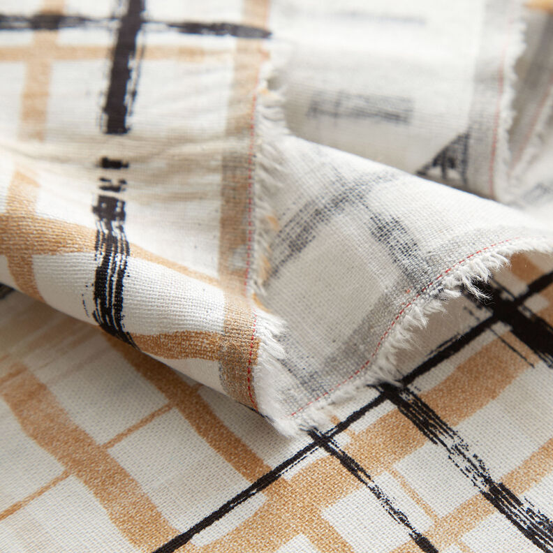 Leinen-Viskose-Mix abstraktes Karo – natur/beige,  image number 3