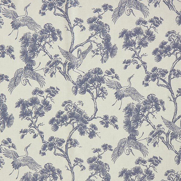 Dekostoff Canvas chinesischer Kranich – sand/jeansblau, image number 1