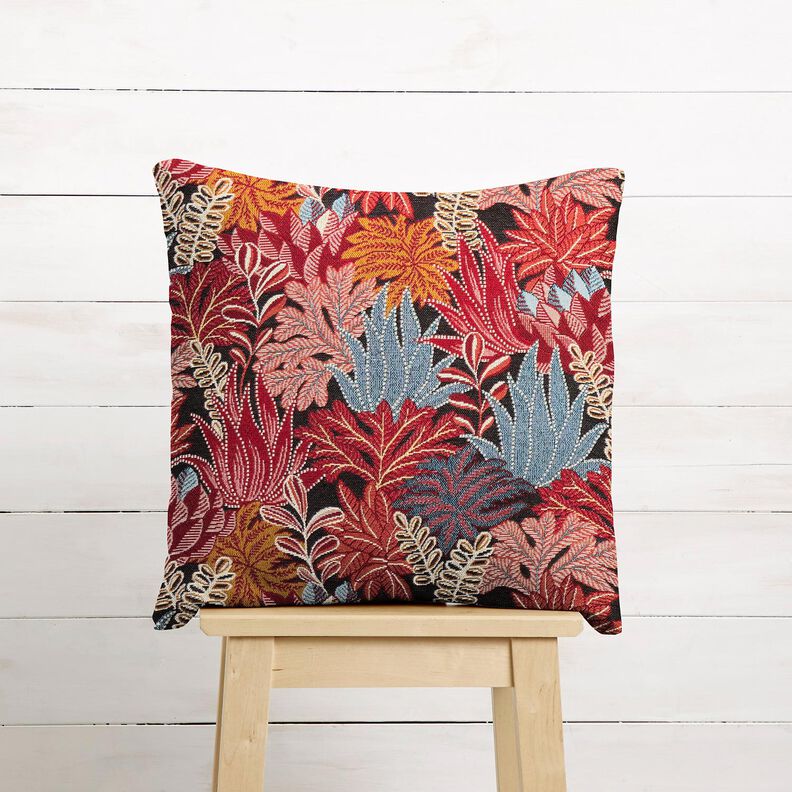Dekostoff Jacquard Dschungelblätter – schwarz/karminrot,  image number 7
