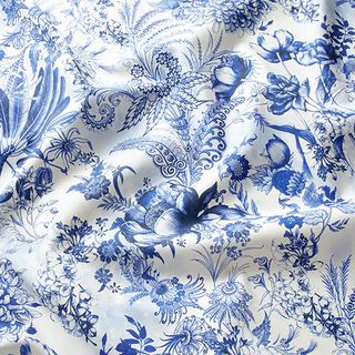 Dekostoff Canvas opulente Blumen 280 cm – königsblau/weiss, 