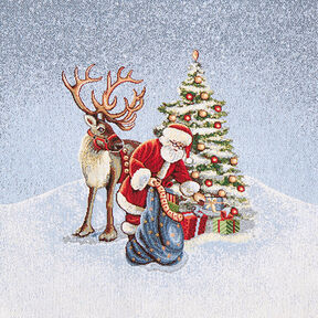 Dekostück Gobelin Weihnachtsmann mit Rentier – blau, 