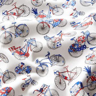 Baumwollstoff Cretonne Retrofahrräder – weiss/blau, 