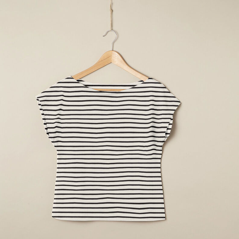 Baumwolljersey breite und schmale Streifen – creme/schwarz,  image number 5