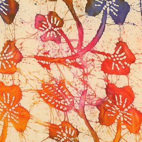 Viskosestoff Batik-Blätter – sand/orange, 