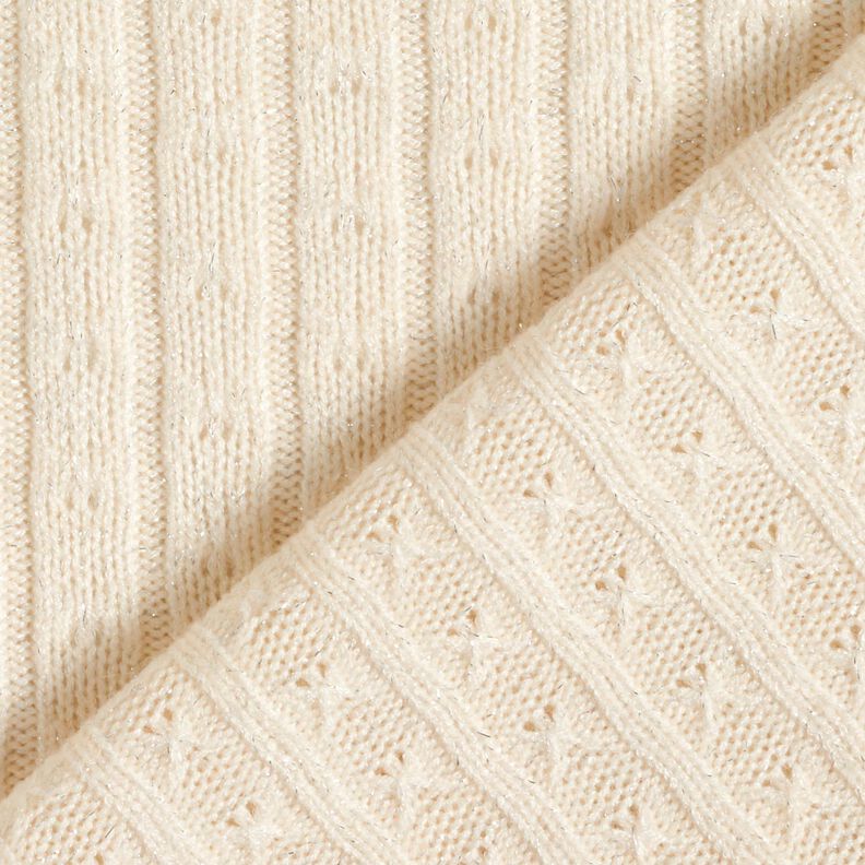 Strickstoff Ajour edle Glitzerstreifen – creme,  image number 4