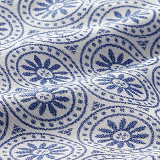 Outdoorstoff Jacquard Kreis-Ornamente – jeansblau/wollweiss, 