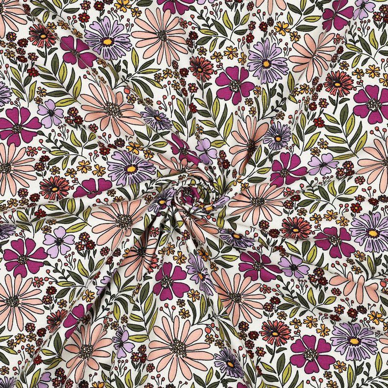 Baumwolljersey Blumenmeer | Poppy Fabrics – wollweiss/flieder,  image number 3