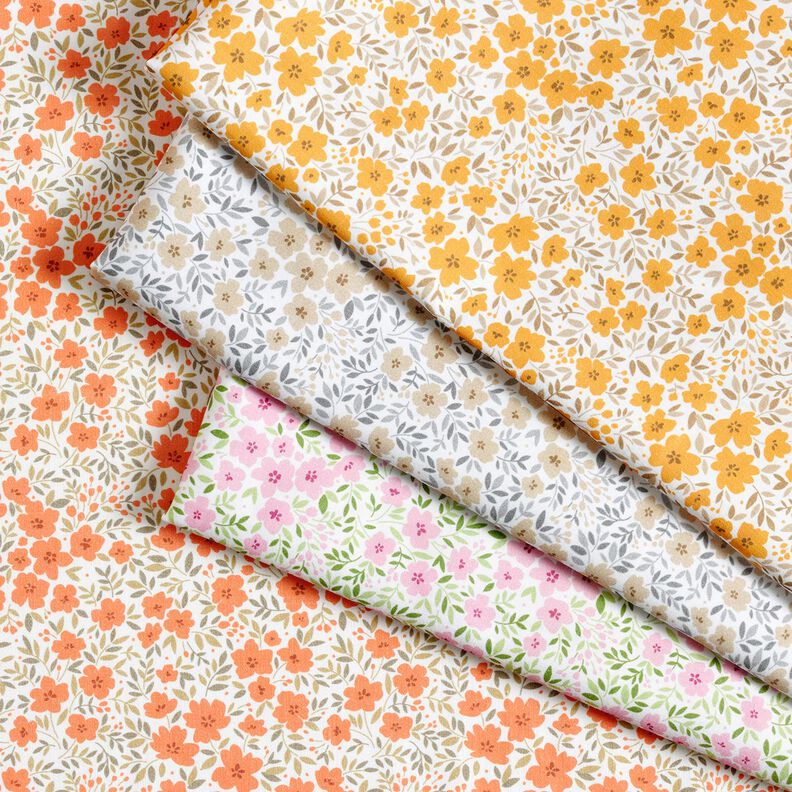 Dekostoff Baumwollsatin Blütenmeer – pfirsichorange/weiss,  image number 5