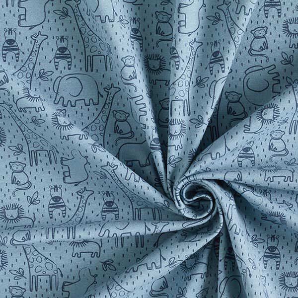 Baumwolljersey Bi-color Dschungeltiere – stahlblau | Reststück 50cm