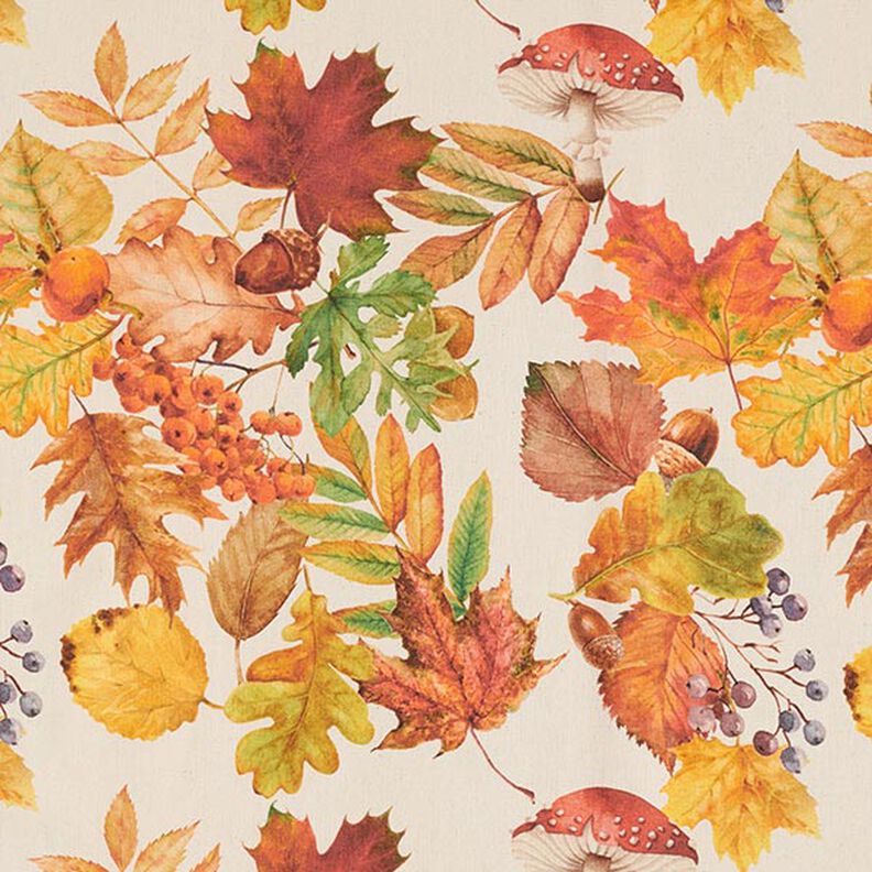 Dekostoff Halbpanama Herbstlaub recycelt – natur, image number 1