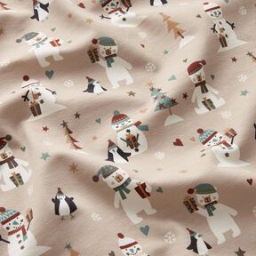 Baumwolljersey Pinguin, Eisbär und Schneemann – mandel, 