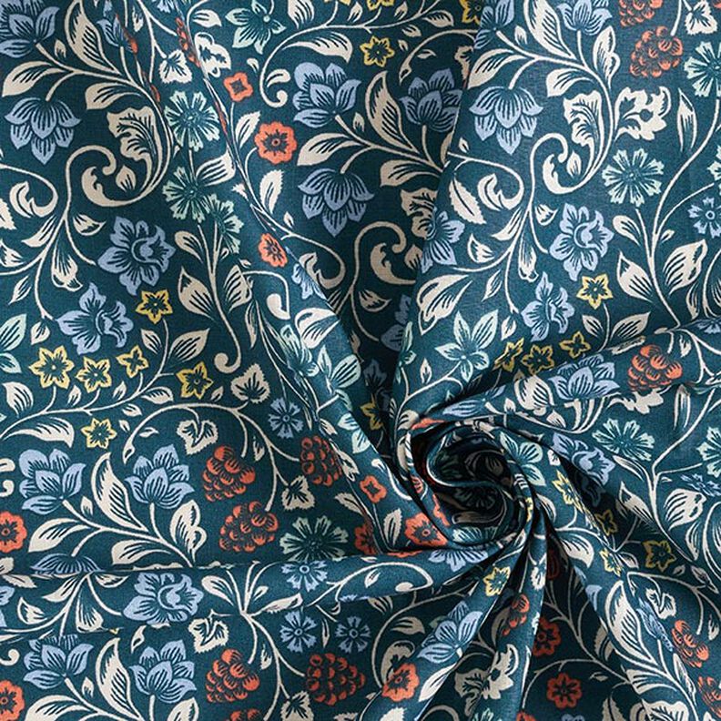 Baumwollstoff Cretonne Blumenranken – petrol/helltaupe, image number 3