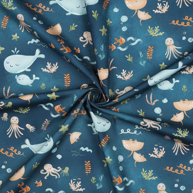 Baumwollpopeline glückliche Meerestiere Digitaldruck | Poppy Fabrics – ozeanblau,  image number 3
