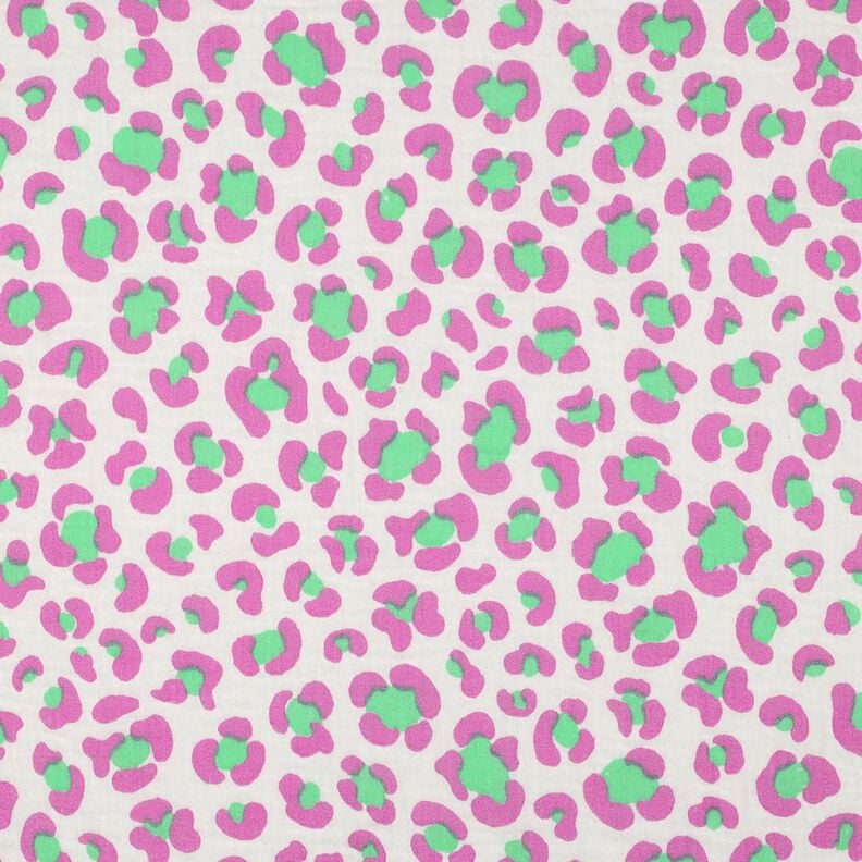 Musselin/ Doppel-Krinkel Gewebe bunter Leo Print | Poppy Fabrics – elfenbein/hellgrün,  image number 1