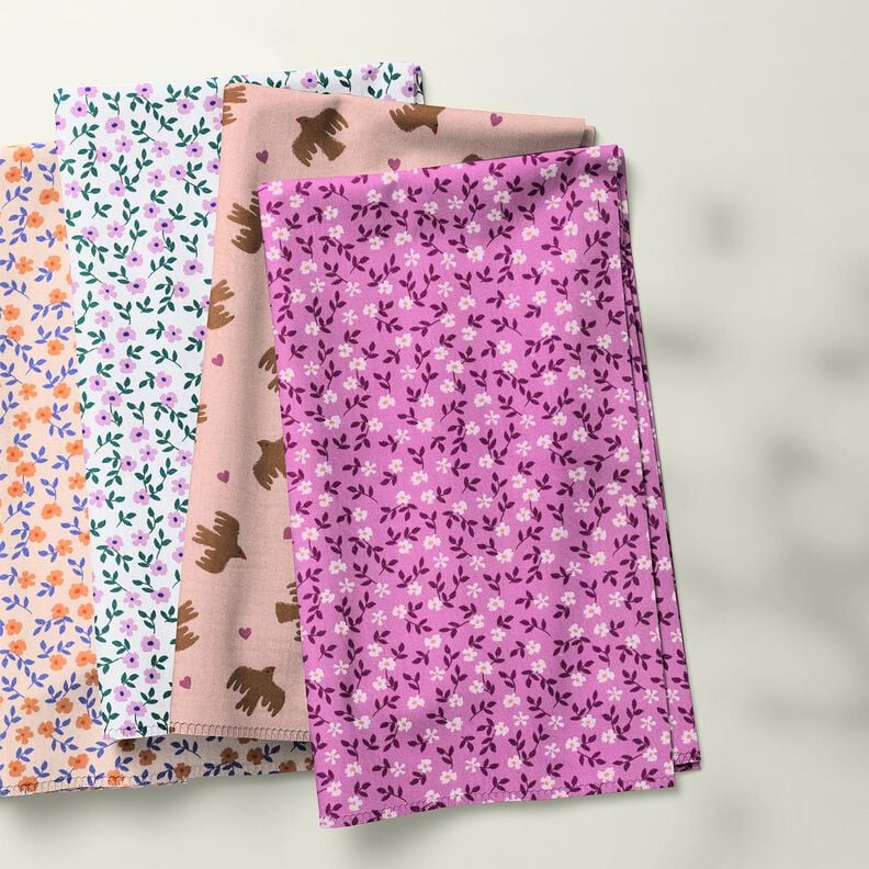 GOTS Musselin/ Doppel-Krinkel Gewebe Vögel und Herzen | Poppy Fabrics – altrosa, image number 6