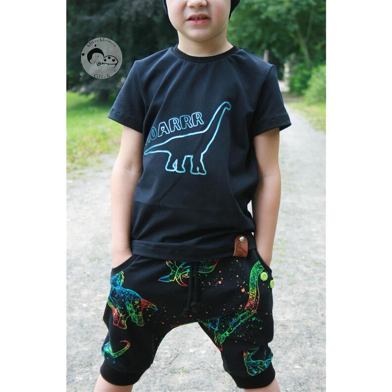Baumwolljersey Dino Outlines | Glitzerpüppi – schwarz/Farbmix,  image number 4
