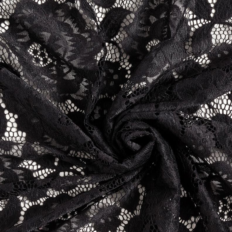Elastische Spitze Blüten und Blätter – schwarz,  image number 4
