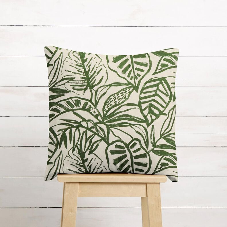 Dekostoff Halbpanama gemalte Monstera – creme/pinie,  image number 7
