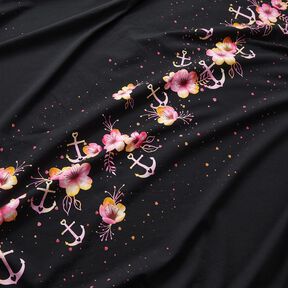 Baumwolljersey maritime Blüten | Glitzerpüppi – schwarz/purpur, 