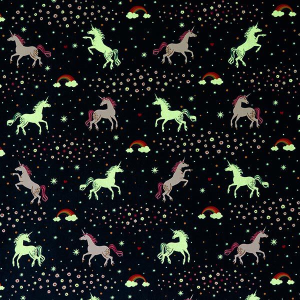 Dekostoff Glow in the Dark tanzende Einhörner – ozeanblau/rosa,  image number 13