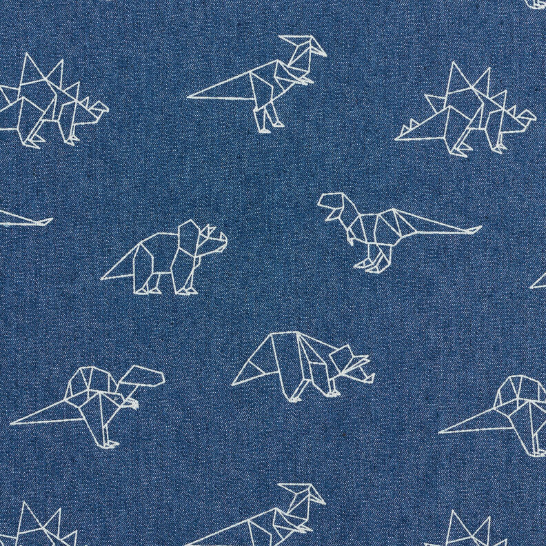 Jeansstoff Stretch Origami-Dinos – jeansblau,  image number 1