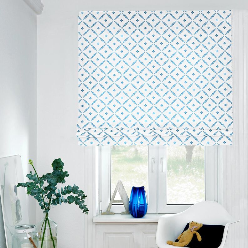 Dekostoff Baumwollköper elegante Rauten – weiss/blau, image number 5