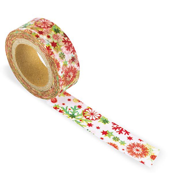 Washi Tape Schneesterne [ 15 mm / 10 m ] – wollweiss/rot,  image number 1