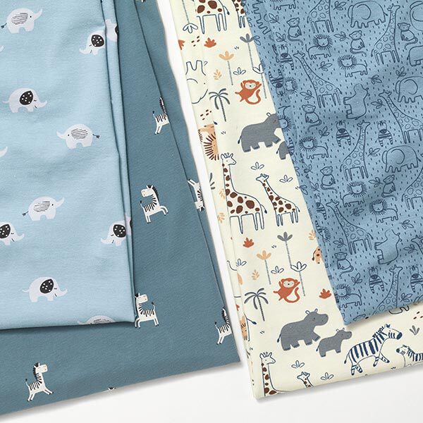 Baumwolljersey Baby-Elefanten – hellblau | Reststück 50cm