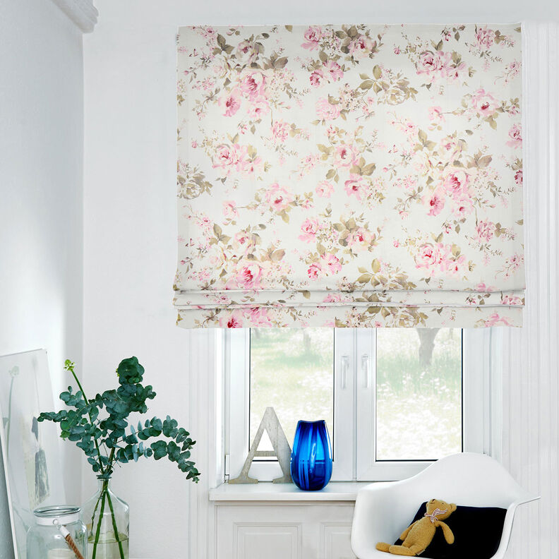 Dekostoff Halbpanama gemalte Rosen – wollweiss,  image number 6