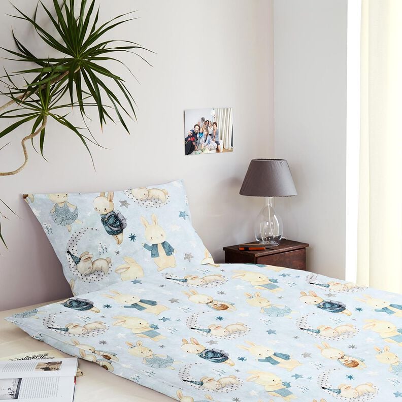 Dekostoff Baumwollköper Häschen im Traumland Digitaldruck – babyblau/jeansblau, image number 6