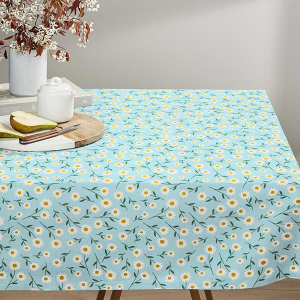Dekostoff Halbpanama Gänseblümchen – babyblau/weiss, image number 7