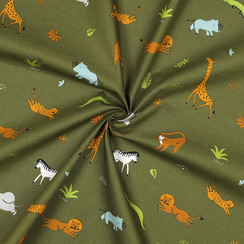 GOTS Baumwollpopeline Steppentiere | Poppy Fabrics – dunkeloliv, image number 3