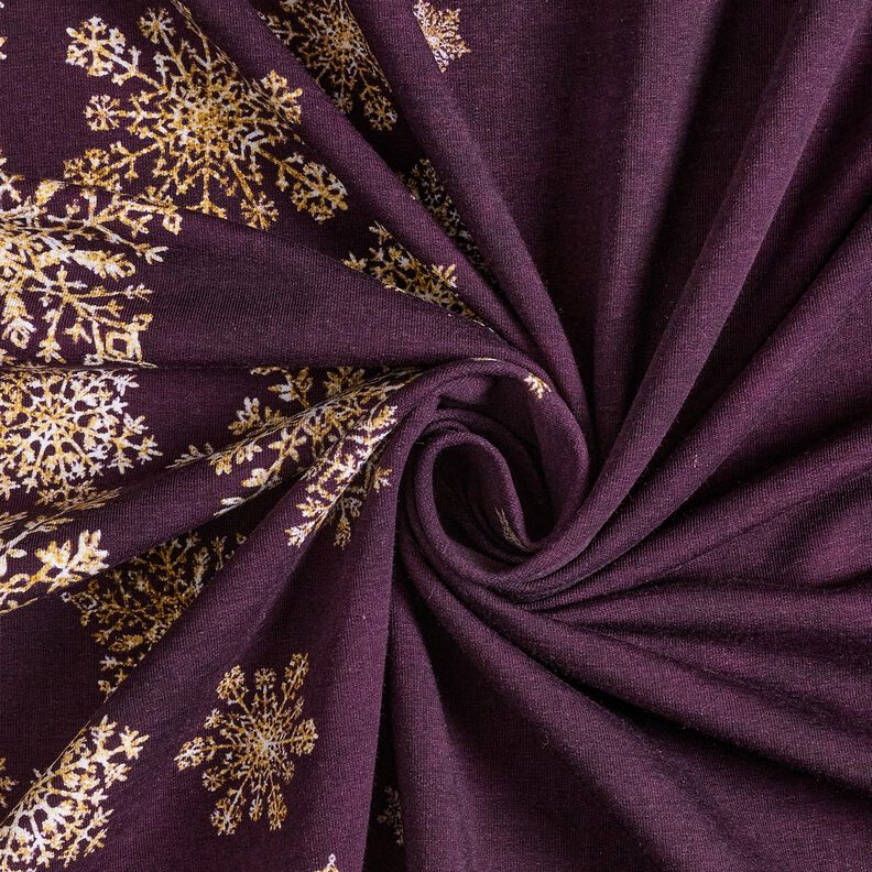 French Terry Sommersweat Eisblumen Bordürenstoff | Glitzerpüppi – aubergine/altgold, image number 3