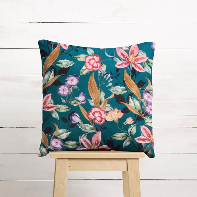 Dekosamt elegante Bl&uuml;ten &ndash; petrol/pink,  image number 6