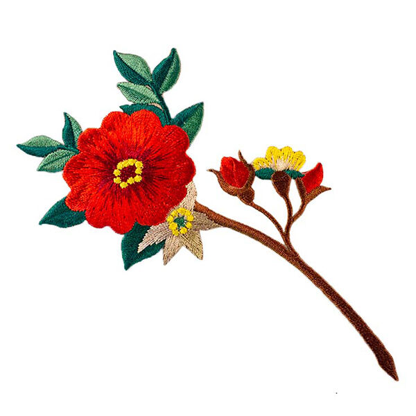 Applikation Blume [ 13,5 x 6,5 cm ] – rot/grün,  image number 1