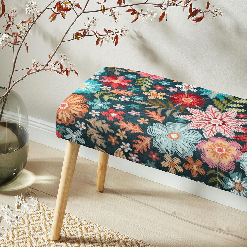 Dekosamt Blumen in Stickoptik – petrol/karminrot,  image number 7