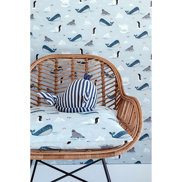 Dekostoff Halbpanama Tiere im Eis – babyblau/weiss,  image number 6