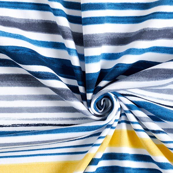 Baumwolljersey verwischte Querstreifen – weiss/blau | Reststück 70cm