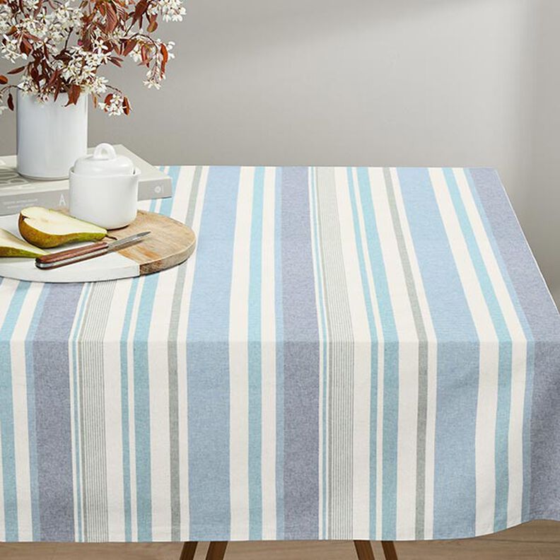 Dekostoff Halbpanama bunter Streifenmix recycelt – brilliantblau,  image number 7