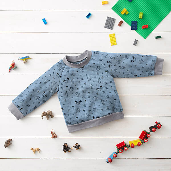 Waffeljersey Waldtiere – stahlblau/schwarz, image number 5